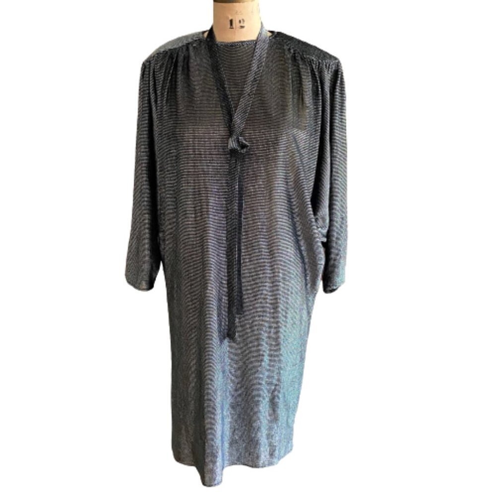 Vintage Miss Renfrew silver metallic shimmery tunic midi dress with belt